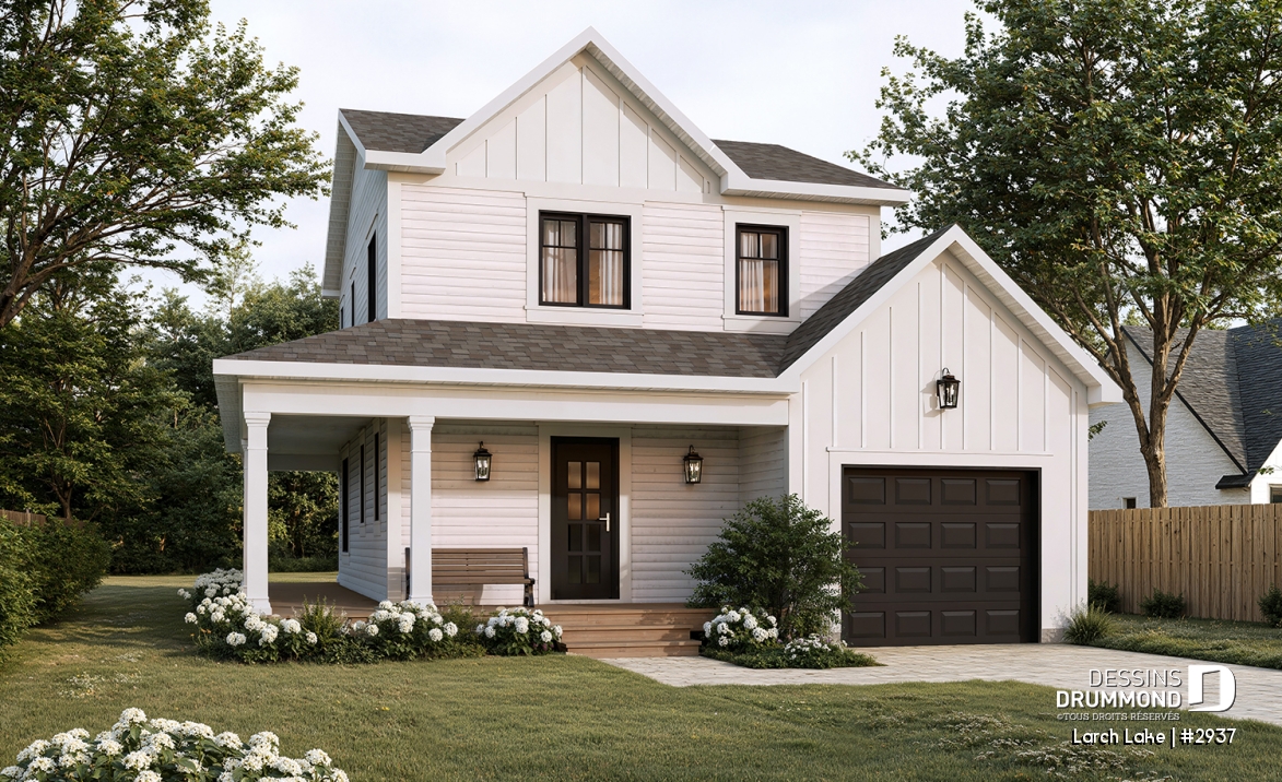 Vue avant - MODÈLE DE BASE - Modèle farmhouse abordable avec garage, 3 à 4 chambres, sous-sol aménagé optionnel - Larch Lake