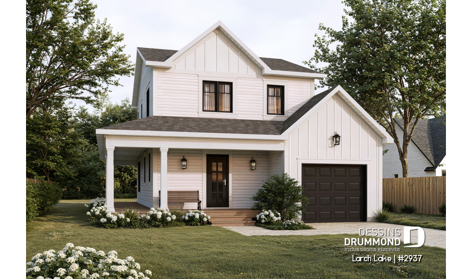 Vue avant - MODÈLE DE BASE - Modèle farmhouse abordable avec garage, 3 à 4 chambres, sous-sol aménagé optionnel - Larch Lake