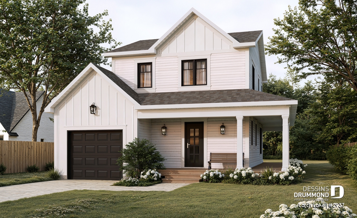 Vue avant - MODÈLE DE BASE - Modèle farmhouse abordable avec garage, 3 à 4 chambres, sous-sol aménagé optionnel - Larch Lake