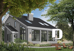 Version couleur no. 1 - Vue avant - Modèle de Chalet lumineux avec mezzanine et plafond en pente, parfait pour terrain au bord d’un lac. - Ataglance