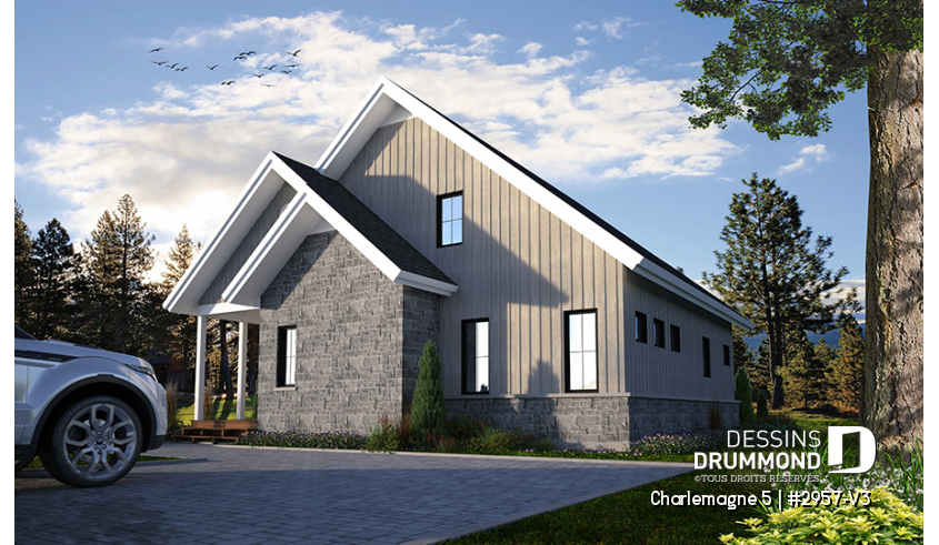 Version couleur no. 1 - Vue avant du plan de maison unifamiliale 2957-V3 Version couleur no. 1 - Vue avant - Charlemagne 5