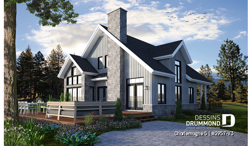 Version couleur no. 2 - Vue arrière du plan de maison unifamiliale 2957-V3 Version couleur no. 2 - Vue arrière - Charlemagne 5