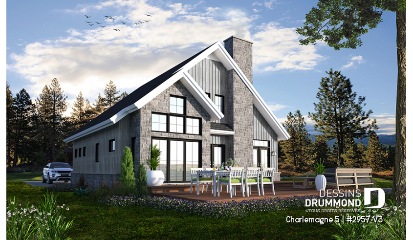 Version couleur no. 2 - Vue arrière du plan de maison unifamiliale 2957-V3 Version couleur no. 2 - Vue arrière - Charlemagne 5