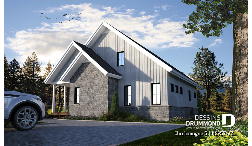 Version couleur no. 2 - Vue avant du plan de maison unifamiliale 2957-V3 Version couleur no. 2 - Vue avant - Charlemagne 5