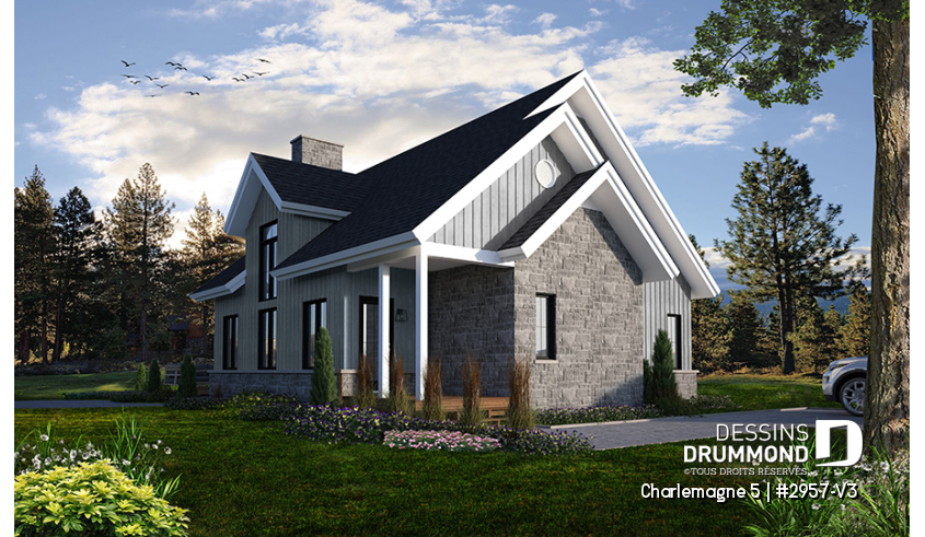 Version couleur no. 2 - Vue avant du plan de maison unifamiliale 2957-V3 Version couleur no. 2 - Vue avant - Charlemagne 5