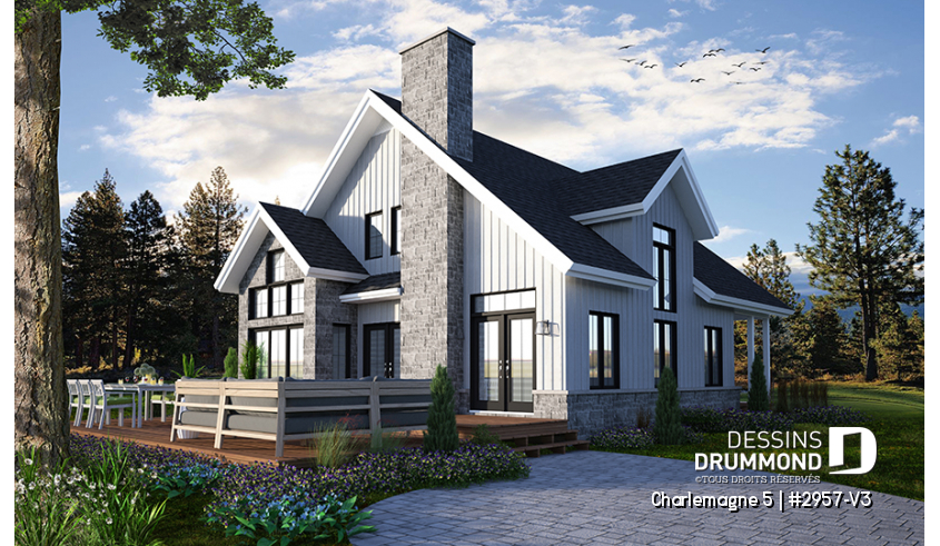 Vue arrière - MODÈLE DE BASE du plan de maison unifamiliale 2957-V3 Vue arrière - MODÈLE DE BASE - Charlemagne 5