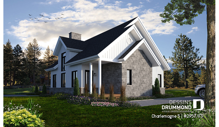 Vue avant - MODÈLE DE BASE du plan de maison unifamiliale 2957-V3 Vue avant - MODÈLE DE BASE - Charlemagne 5