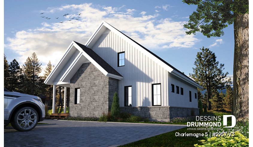 Vue avant - MODÈLE DE BASE du plan de maison unifamiliale 2957-V3 Vue avant - MODÈLE DE BASE - Charlemagne 5