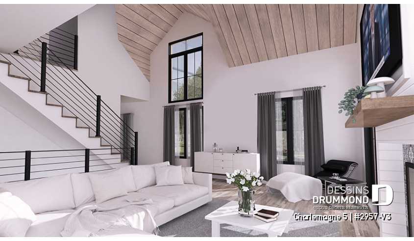 Vue avant - MODÈLE DE BASE du plan de maison unifamiliale 2957-V3 Vue avant - MODÈLE DE BASE - Charlemagne 5