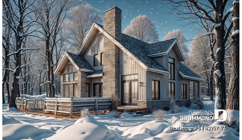 Vue avant - MODÈLE DE BASE du plan de maison unifamiliale 2957-V3 Vue avant - MODÈLE DE BASE - Charlemagne 5