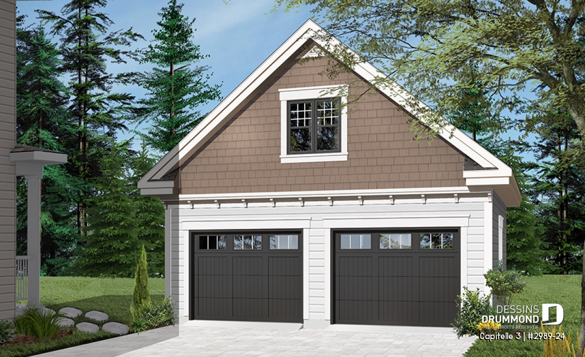Vue avant - MODÈLE DE BASE - Modèle de garage 2 étages avec loft multifonction : rangement, atelier ou détente! - Capitelle 3