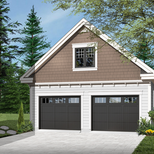 Vue avant - MODÈLE DE BASE - Modèle de garage 2 étages avec loft multifonction : rangement, atelier ou détente! - Capitelle 3