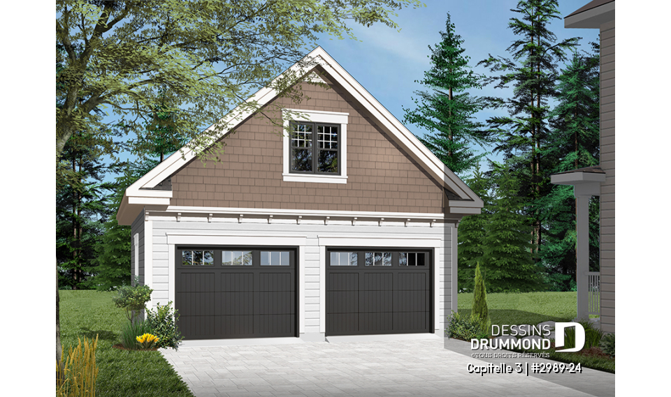 Vue avant - MODÈLE DE BASE - Modèle de garage 2 étages avec loft multifonction : rangement, atelier ou détente! - Capitelle 3