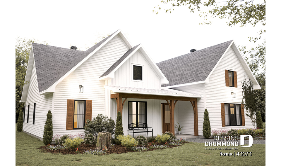 Vue avant - MODÈLE DE BASE - Magnifique maison bi-génération de style farmhouse, terrasse abritée et salle de lavage partagées - Romie