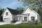 Vue avant - MODÈLE DE BASE - Plan de plain-pied avec garage double, cuisine et salon aménagés à l'arrière, grande terrasse abritée - Jennifer