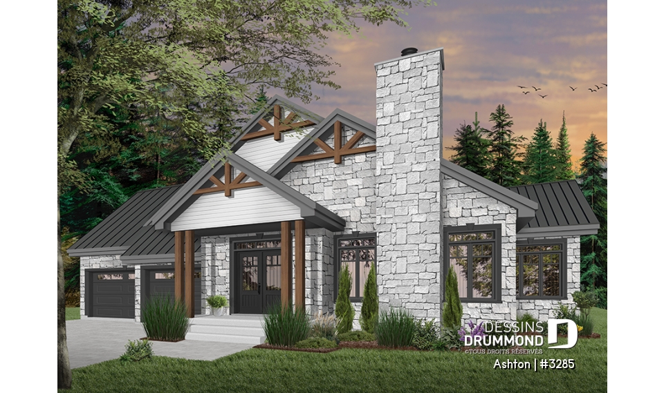 Vue avant - MODÈLE DE BASE - 3 chambres 2 salles de bain, plain-pied spacieux, grande chambre des maîtres, garage, terrasse abritée - Ashton