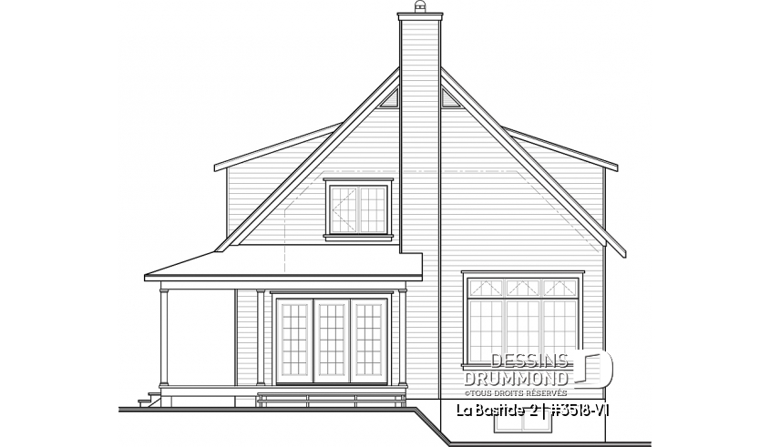 Élévation arrière du plan de maison unifamiliale 3518-V1 Élévation arrière - La Bastide 2