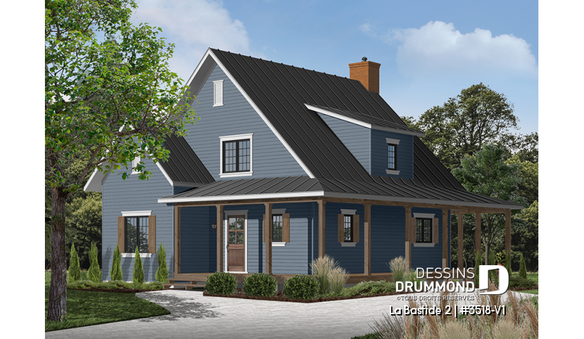 Version couleur no. 4 - Vue avant du plan de maison unifamiliale 3518-V1 Version couleur no. 4 - Vue avant - La Bastide 2
