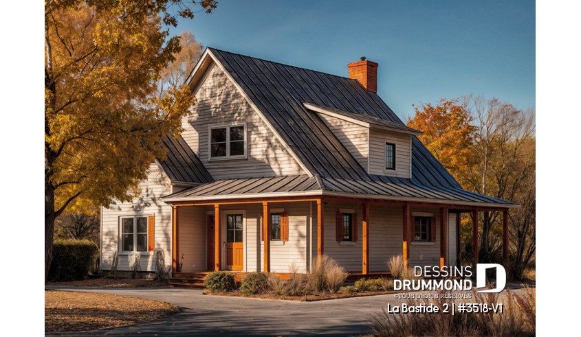 Vue avant - MODÈLE DE BASE du plan de maison unifamiliale 3518-V1 Vue avant - MODÈLE DE BASE - La Bastide 2