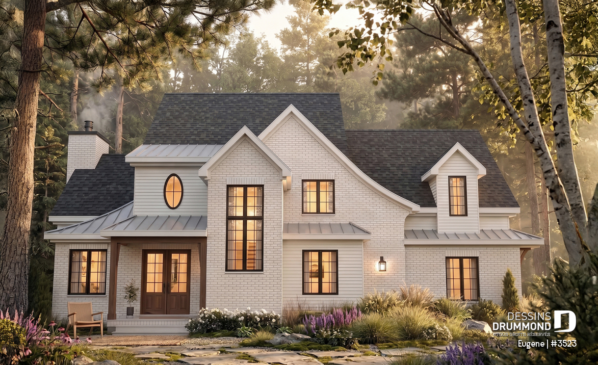 Vue avant - MODÈLE DE BASE - Plan de maison Tudor d’inspiration anglaise avec garage double et jusqu’à 5 chambres - Eugene
