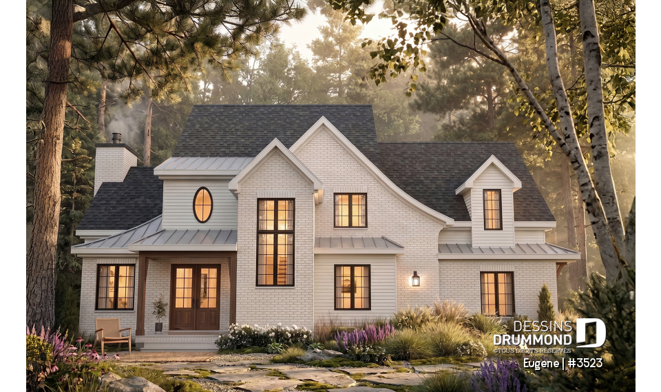 Vue avant - MODÈLE DE BASE - Plan de maison Tudor d’inspiration anglaise avec garage double et jusqu’à 5 chambres - Eugene