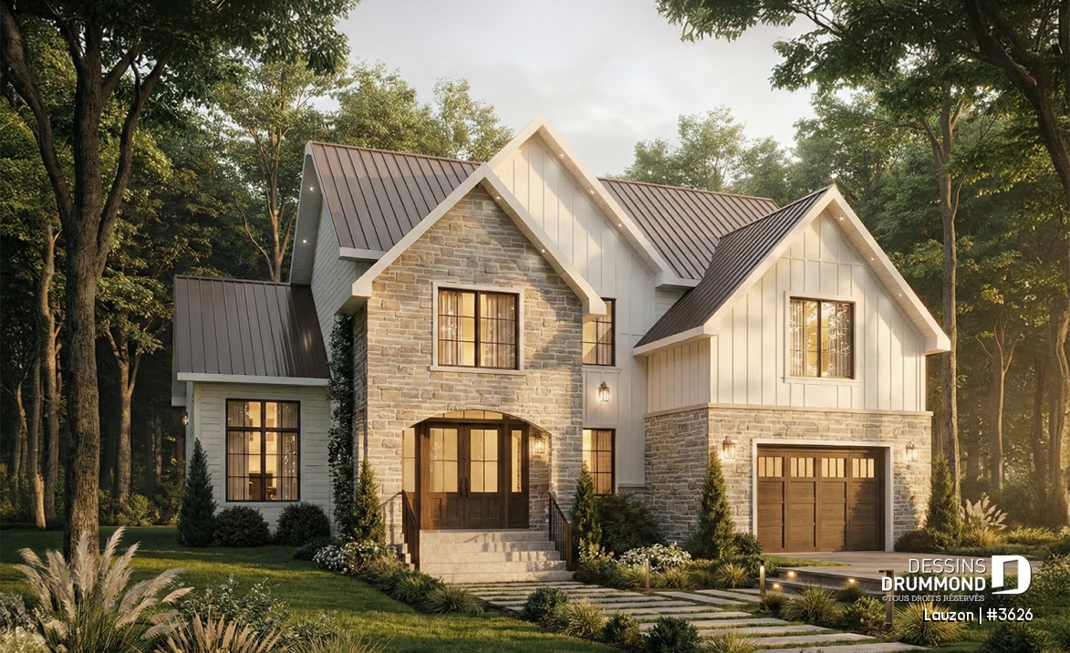 Vue avant - MODÈLE DE BASE - Maison familiale lumineuse avec suite principale à l’étage, s-sol fini optionnel, garage &amp; terrasse abritée - Lauzon