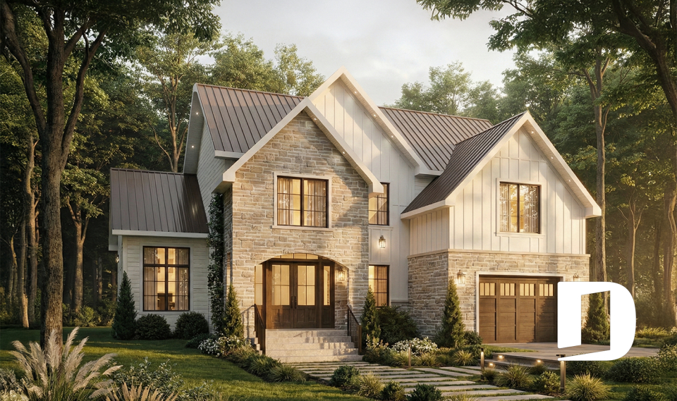 Vue avant - MODÈLE DE BASE - Maison familiale lumineuse avec suite principale à l’étage, s-sol fini optionnel, garage &amp; terrasse abritée - Lauzon