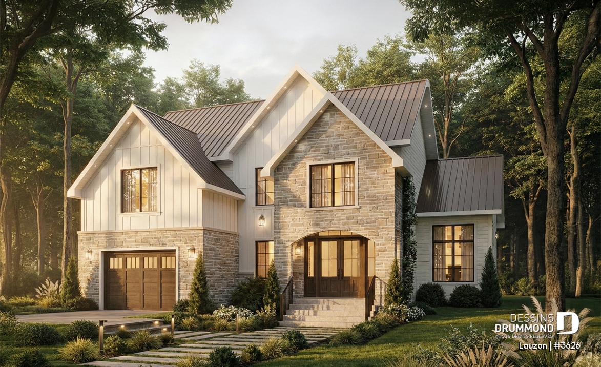 Vue avant - MODÈLE DE BASE - Maison familiale lumineuse avec suite principale à l’étage, s-sol fini optionnel, garage &amp; terrasse abritée - Lauzon