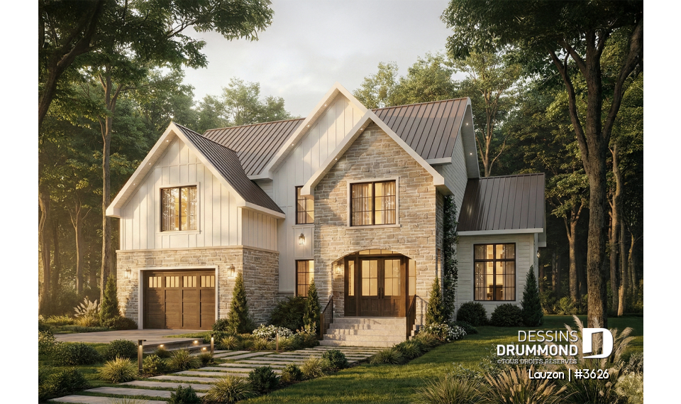 Vue avant - MODÈLE DE BASE - Maison familiale lumineuse avec suite principale à l’étage, s-sol fini optionnel, garage &amp; terrasse abritée - Lauzon