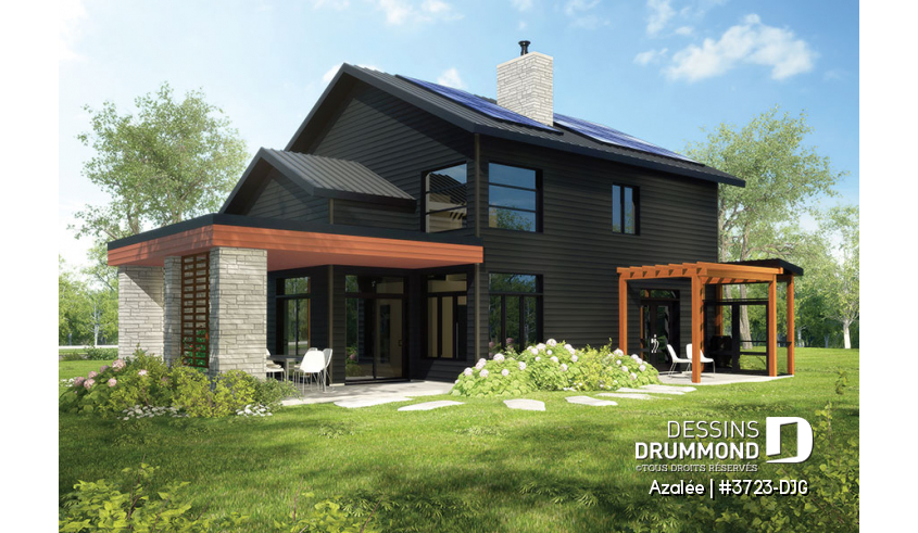 Version couleur no. 1 - Vue avant du plan de maison unifamiliale 3723-DJG Version couleur no. 1 - Vue avant - Azalée