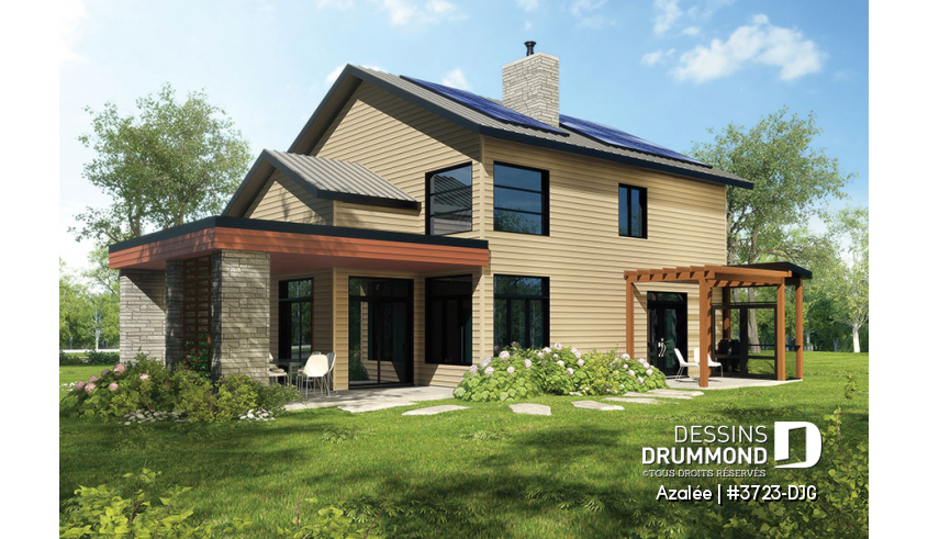 Version couleur no. 2 - Vue avant du plan de maison unifamiliale 3723-DJG Version couleur no. 2 - Vue avant - Azalée