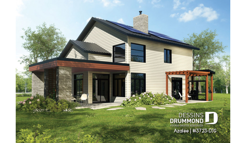 Vue arrière - MODÈLE DE BASE du plan de maison unifamiliale 3723-DJG Vue arrière - MODÈLE DE BASE - Azalée