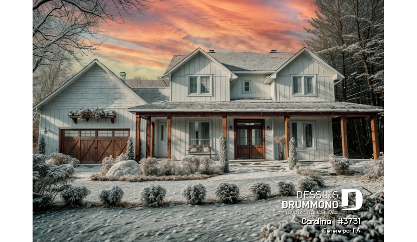 Alternative - Plan de maison Farmhouse à étage, avec garage double et 4 à 6 chambres, rez-de-jardin aménagé - Carolina