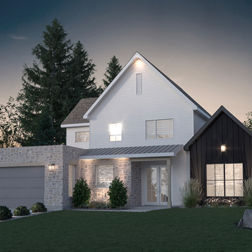 Vue avant - MODÈLE DE BASE - Plan de maison classique, suite des parents au r-d-c, total 3 chambres + bureau - Kayla