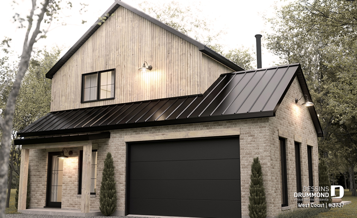 Vue avant - MODÈLE DE BASE - Plan de maison parfaite pour terrain avec vue, proposant 3 chambres, garage et aire ouverte! - West Coast