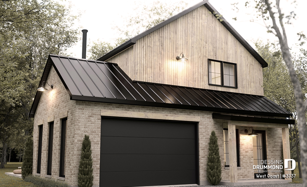 Vue avant - MODÈLE DE BASE - Plan de maison parfaite pour terrain avec vue, proposant 3 chambres, garage et aire ouverte! - West Coast