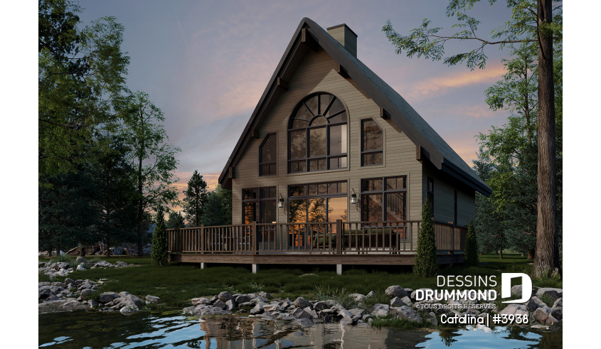 Version couleur no. 1 - Vue arrière du plan de maison unifamiliale 3938 Version couleur no. 1 - Vue arrière - Catalina