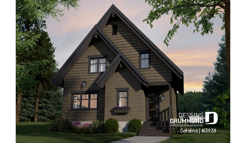 Version couleur no. 1 - Vue avant du plan de maison unifamiliale 3938 Version couleur no. 1 - Vue avant - Catalina