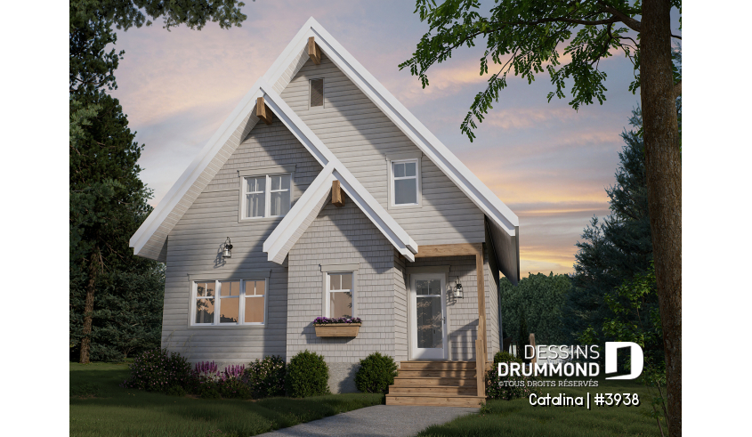Vue avant - MODÈLE DE BASE du plan de maison unifamiliale 3938 Vue avant - MODÈLE DE BASE - Catalina