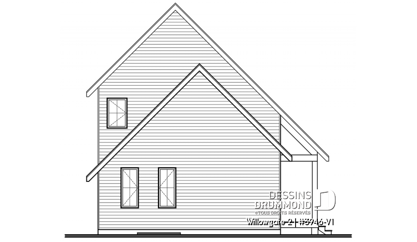 Élévation arrière du plan de maison unifamiliale 3946-V1 Élévation arrière - Willowgate 2