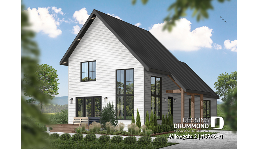 Version couleur no. 1 - Vue avant du plan de maison unifamiliale 3946-V1 Version couleur no. 1 - Vue avant - Willowgate 2