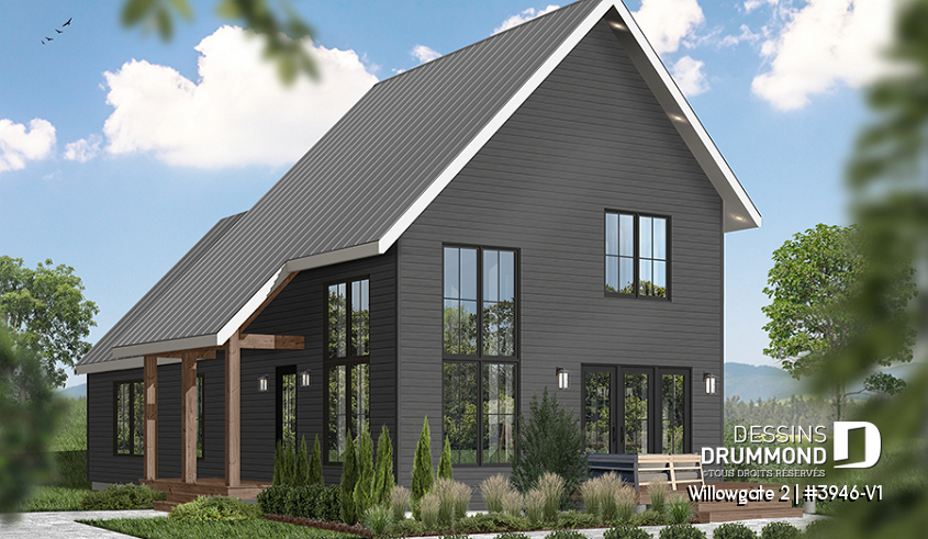 Vue avant - MODÈLE DE BASE - Modèle de maison genre chalet, 3 chambres, mezzanine, belle lumière, cuisine avec îlot & garde-manger - Willowgate 2
