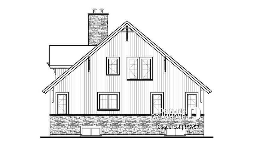 Élévation avant du plan de maison unifamiliale 3957 Élévation avant - Coquelicot