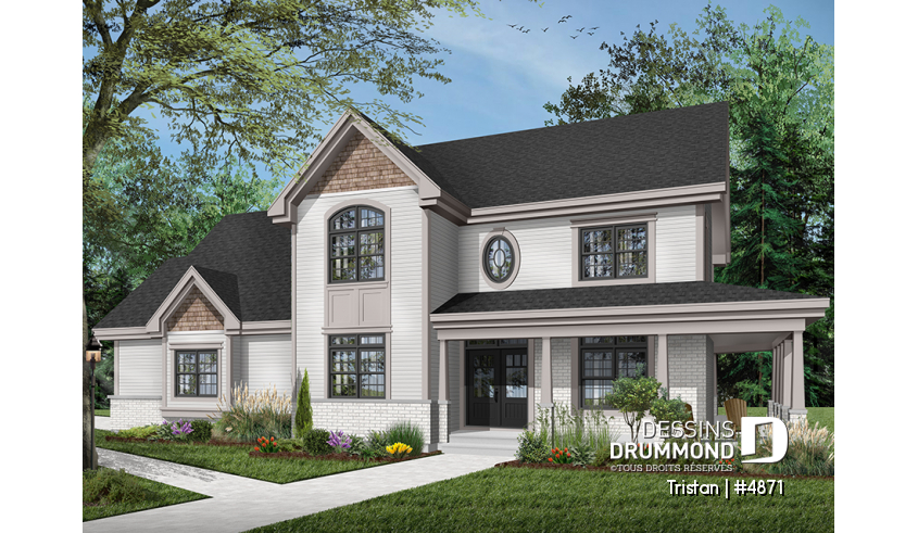 Version couleur no. 1 - Vue avant du plan de maison unifamiliale 4871 Version couleur no. 1 - Vue avant - Tristan