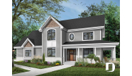 Version couleur no. 3 - Vue avant - Superbe modèle de maison 4 chambres, Farmhouse américaine, grande suite des parents au rez-de-chaussée - Tristan