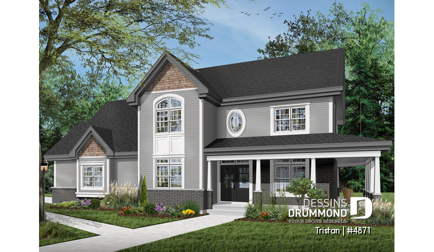 Version couleur no. 4 - Vue avant du plan de maison unifamiliale 4871 Version couleur no. 4 - Vue avant - Tristan