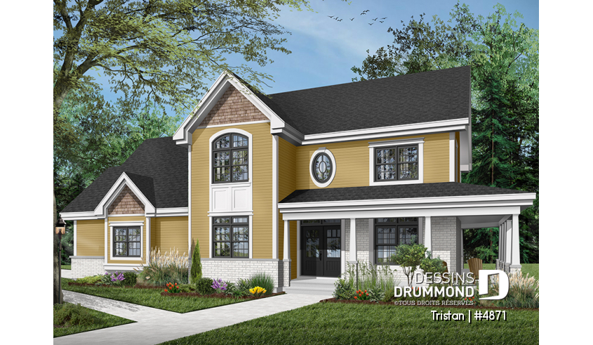 Version couleur no. 5 - Vue avant du plan de maison unifamiliale 4871 Version couleur no. 5 - Vue avant - Tristan