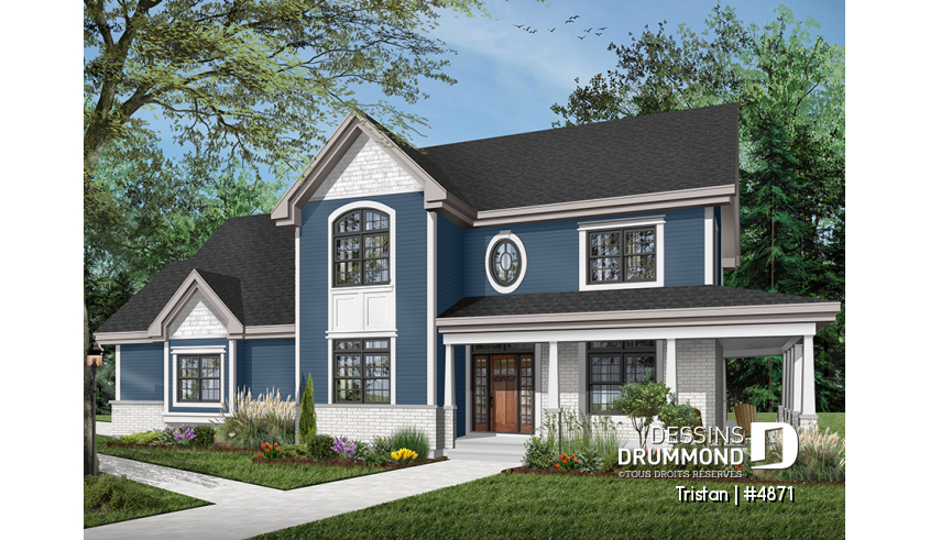 Version couleur no. 7 - Vue avant du plan de maison unifamiliale 4871 Version couleur no. 7 - Vue avant - Tristan