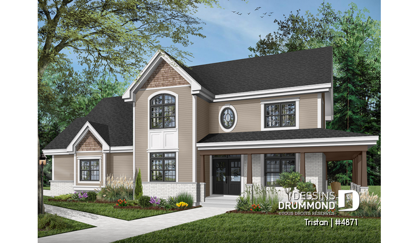Version couleur no. 8 - Vue avant du plan de maison unifamiliale 4871 Version couleur no. 8 - Vue avant - Tristan