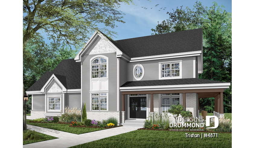 Version couleur no. 9 - Vue avant du plan de maison unifamiliale 4871 Version couleur no. 9 - Vue avant - Tristan